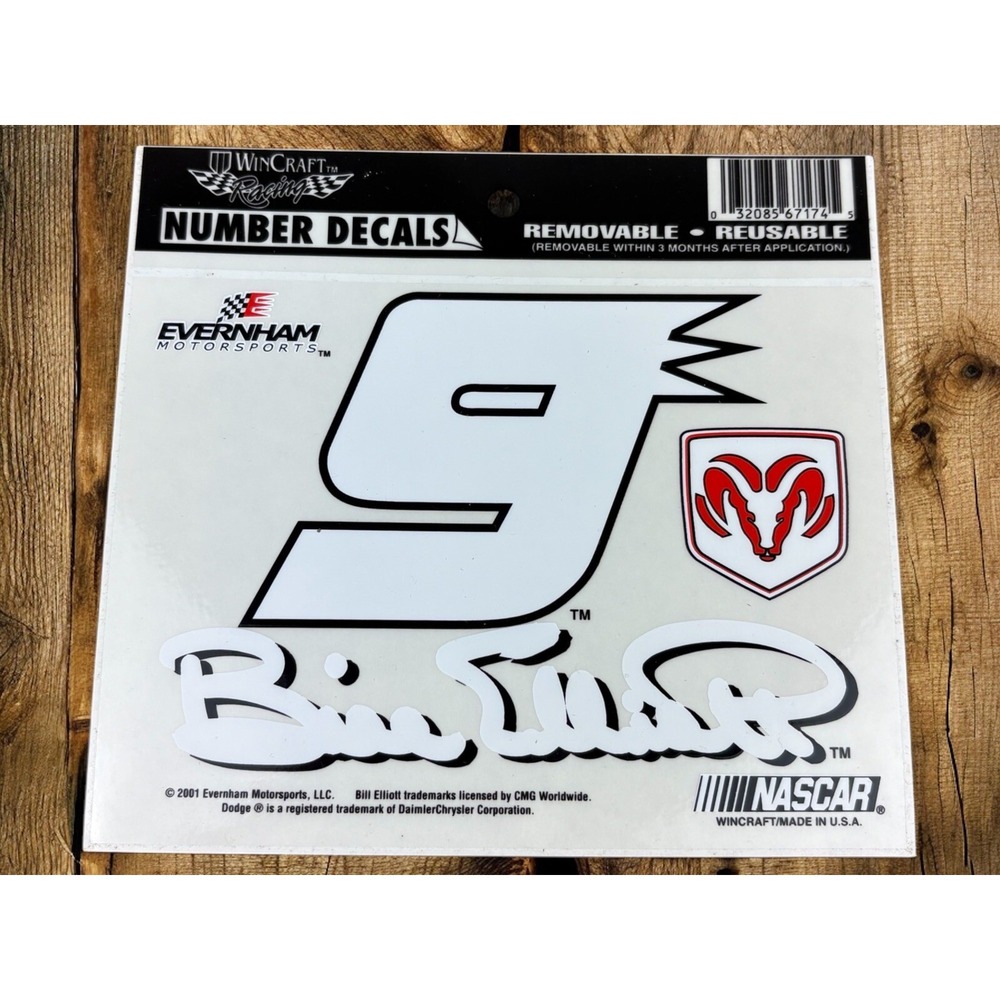 NASCAR WinCraft Racing Number‎ Decals #9 Bill Elliott Evernham Motorsports Dodge